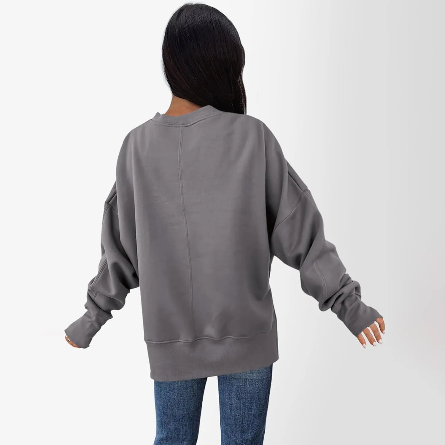 Oversized Crewneck Sweatshirt for Women Drop Shoulder Side Slit Fleece Pullover Tops Casual Comfy Preppy Hoodies 2024