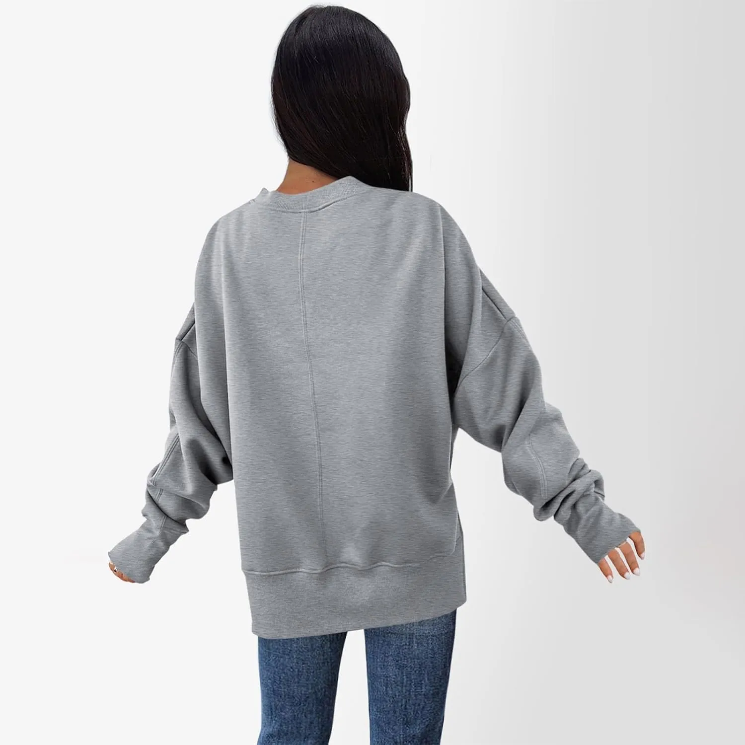 Oversized Crewneck Sweatshirt for Women Drop Shoulder Side Slit Fleece Pullover Tops Casual Comfy Preppy Hoodies 2024