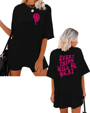 Oversized Graphic Tee Shirt Women Short Sleeve Drop Shoulder Inspirational Positive Saying Aesthetic Casual Tee Top