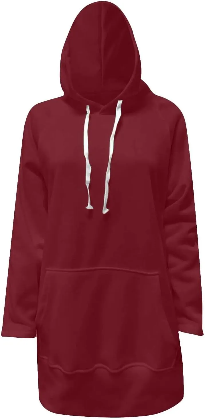 Oversized Hoodie Dress for Womens Hoodies Plus Size Casual Crewneck Long Sleeve Split Hem Pullover with Pockets