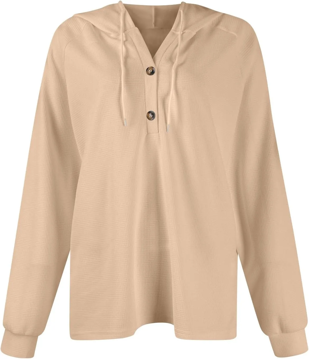 Oversized Hoodies for Women Soft V Neck Waffle Knit Hooded Sweatshirt Lightweight Fall Long Sleeve Pullover Sweaters