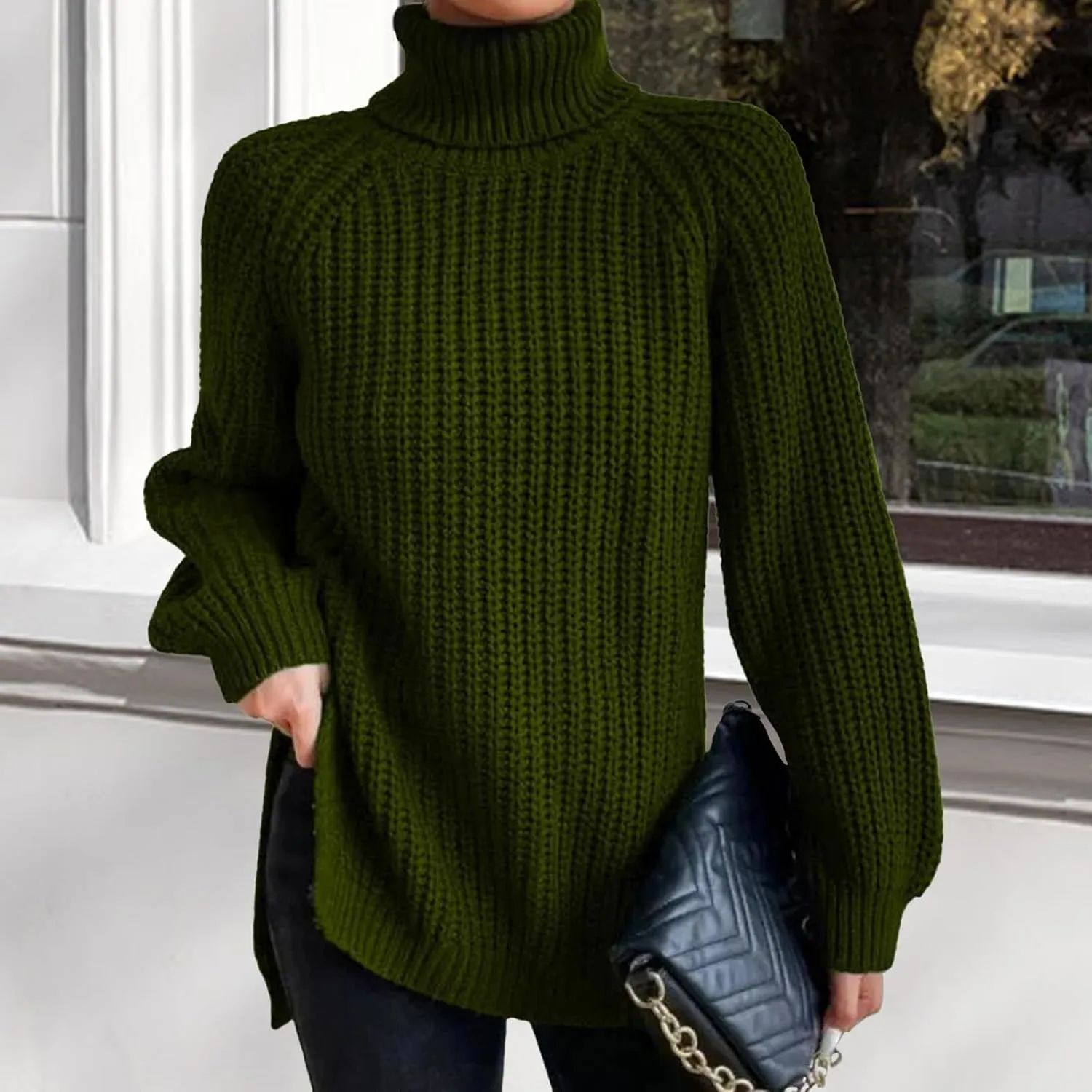 Oversized Sweaters for Women Turtleneck Chunky Pullover Sweater Casual Loose Knit Pullover Sweater Top