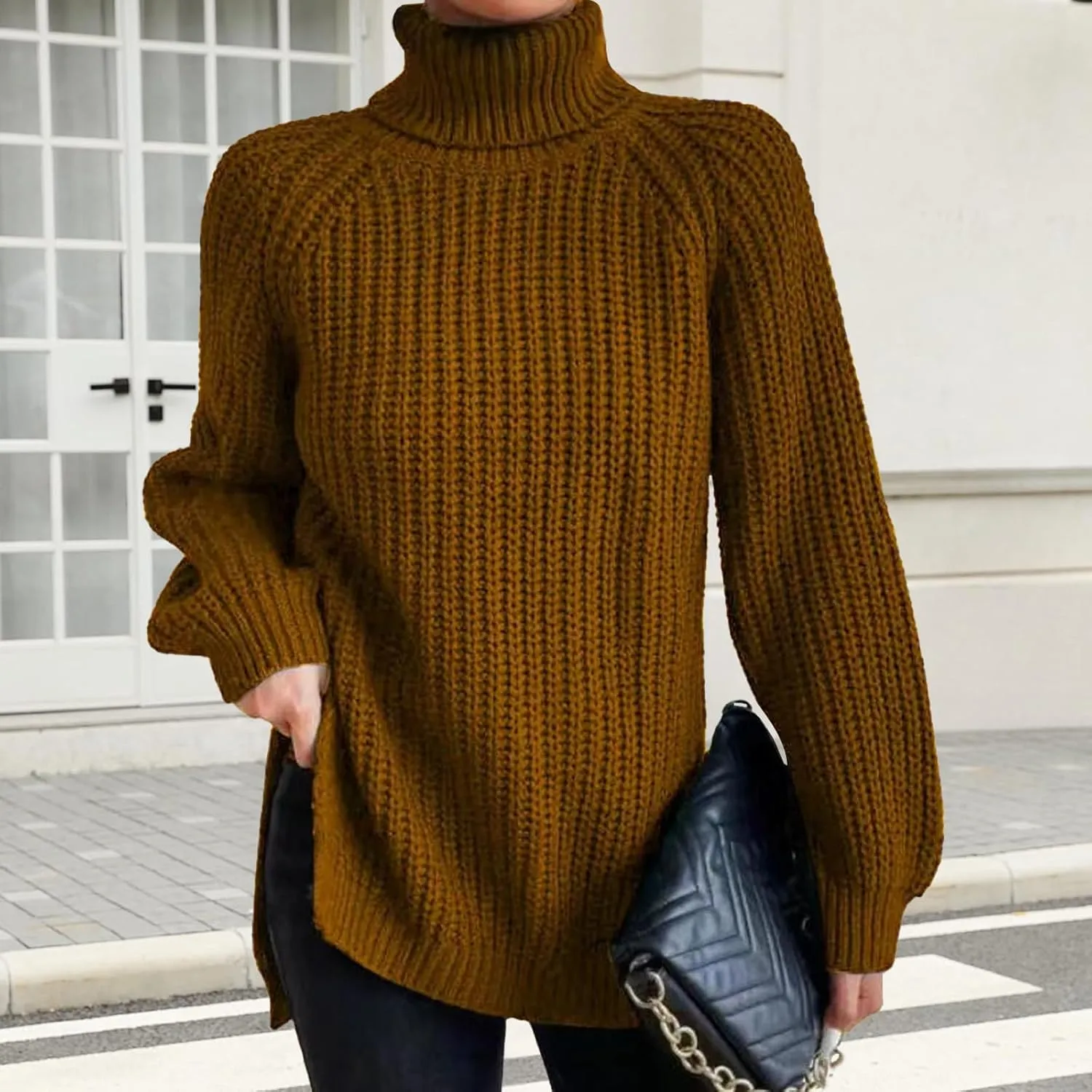 Oversized Sweaters for Women Turtleneck Chunky Pullover Sweater Casual Loose Knit Pullover Sweater Top