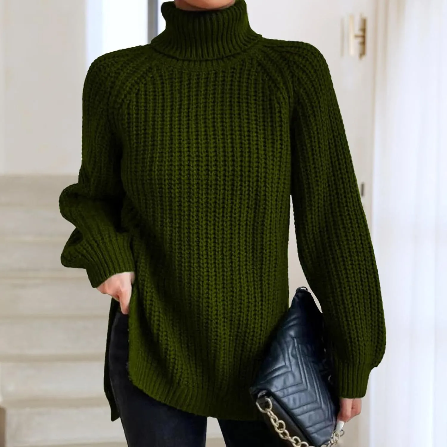 Oversized Sweaters for Women Turtleneck Chunky Pullover Sweater Casual Loose Knit Pullover Sweater Top