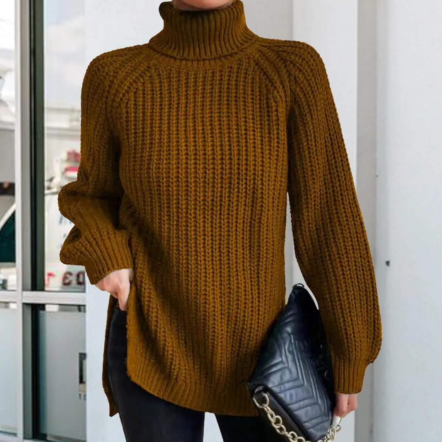 Oversized Sweaters for Women Turtleneck Chunky Pullover Sweater Casual Loose Knit Pullover Sweater Top