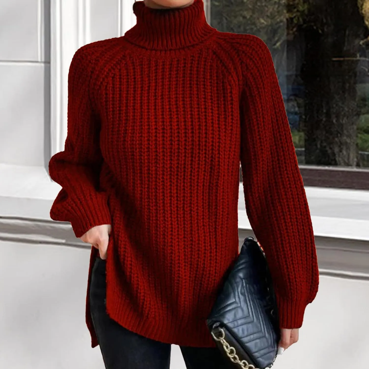 Oversized Sweaters for Women Turtleneck Chunky Pullover Sweater Casual Loose Knit Pullover Sweater Top