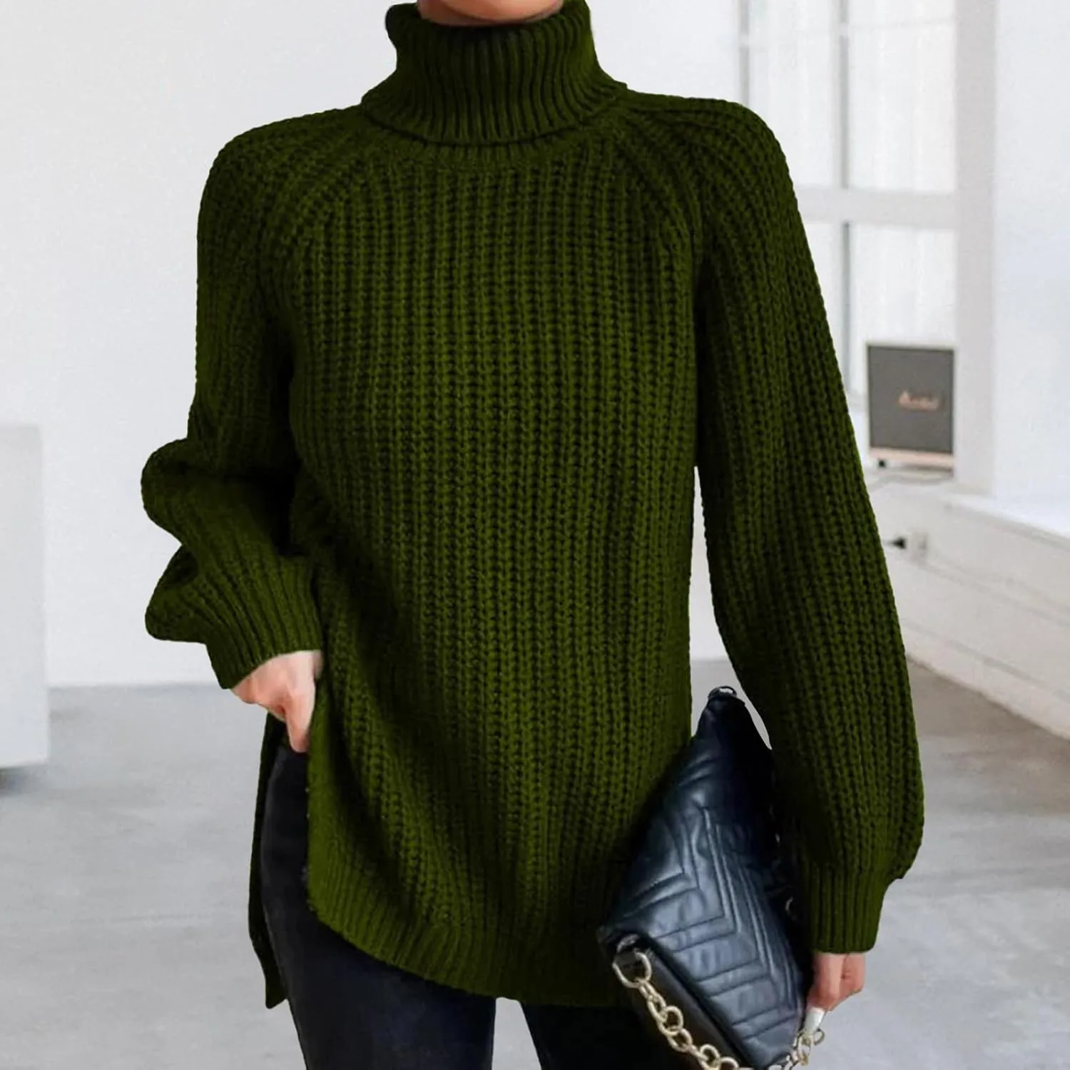 Oversized Sweaters for Women Turtleneck Chunky Pullover Sweater Casual Loose Knit Pullover Sweater Top