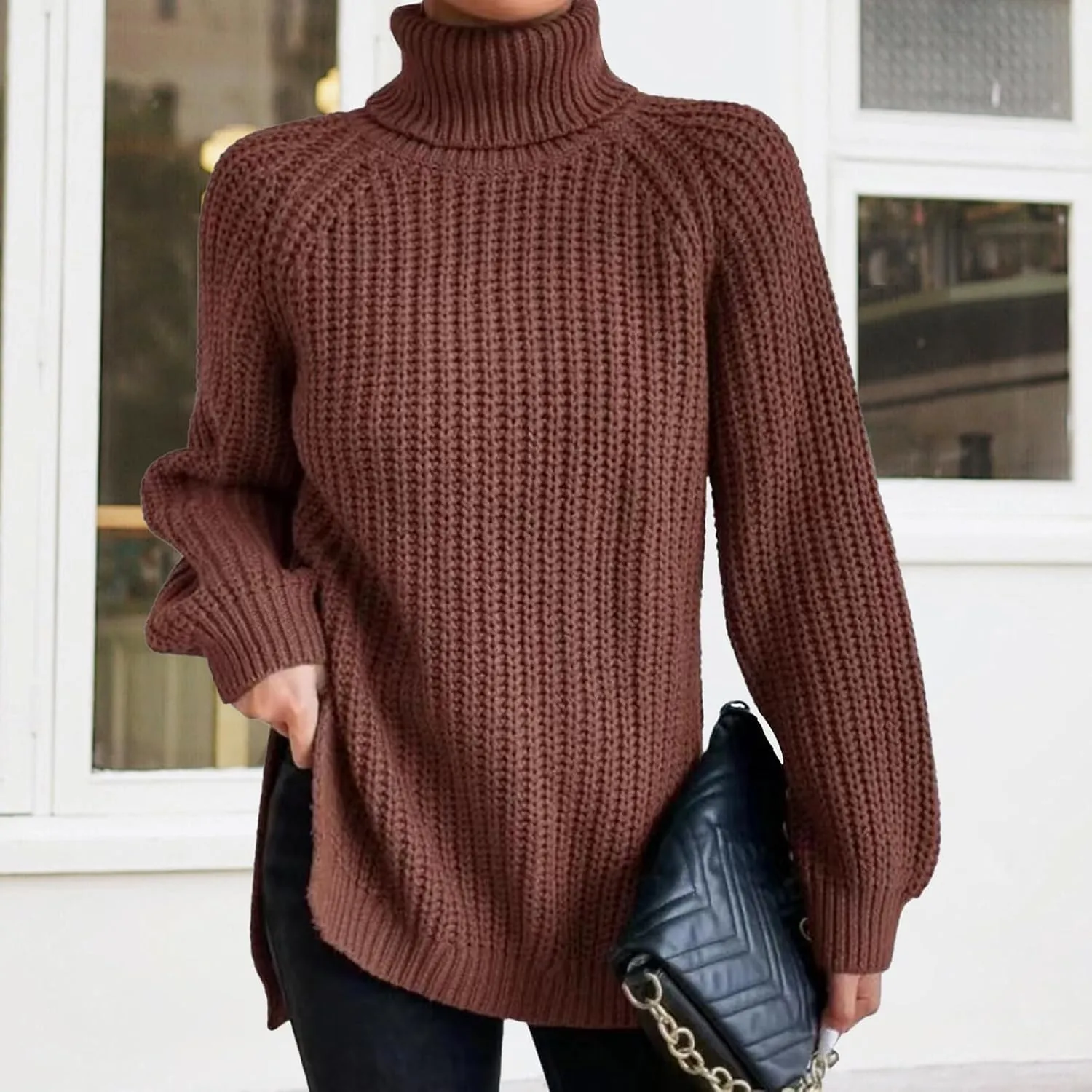 Oversized Sweaters for Women Turtleneck Chunky Pullover Sweater Casual Loose Knit Pullover Sweater Top