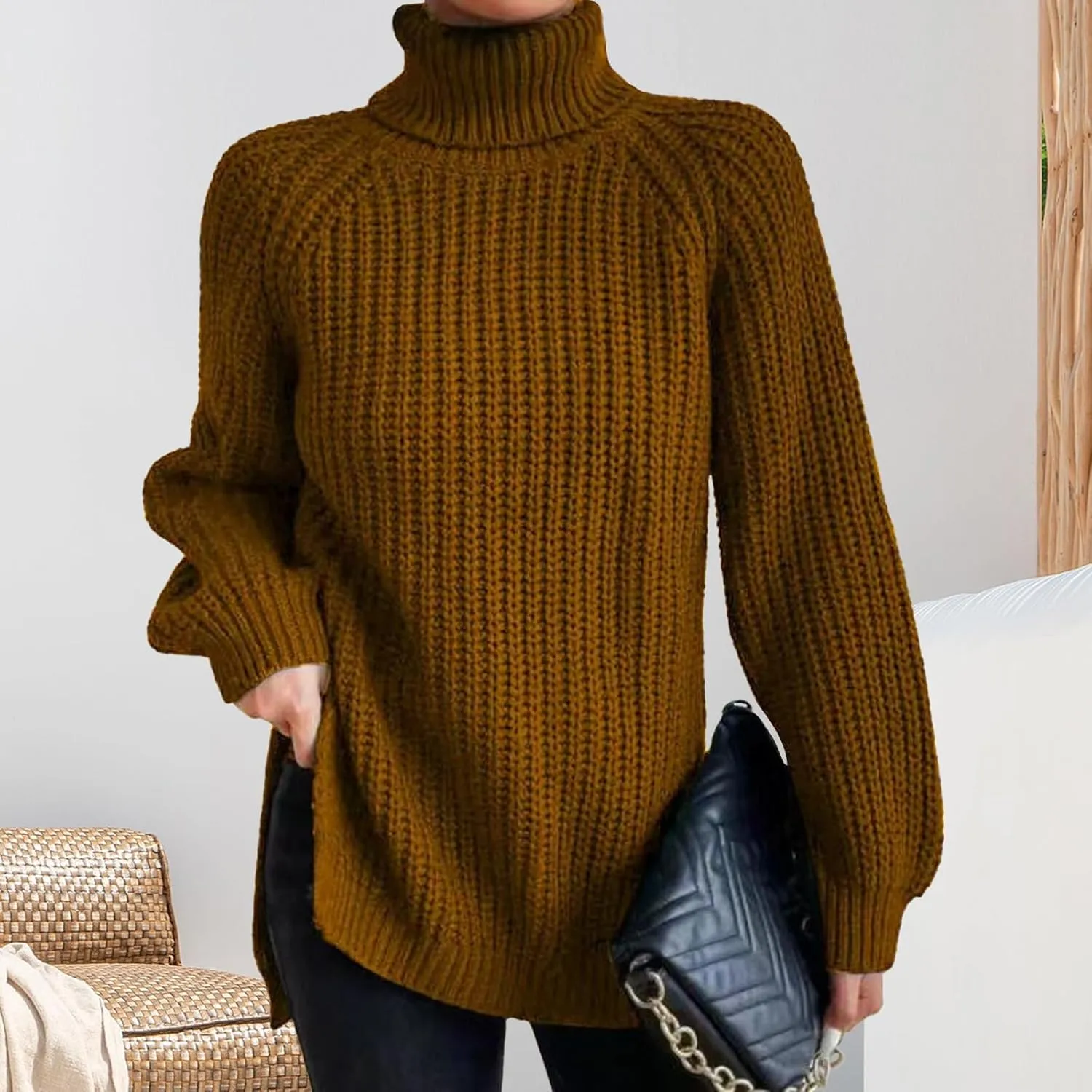 Oversized Sweaters for Women Turtleneck Chunky Pullover Sweater Casual Loose Knit Pullover Sweater Top