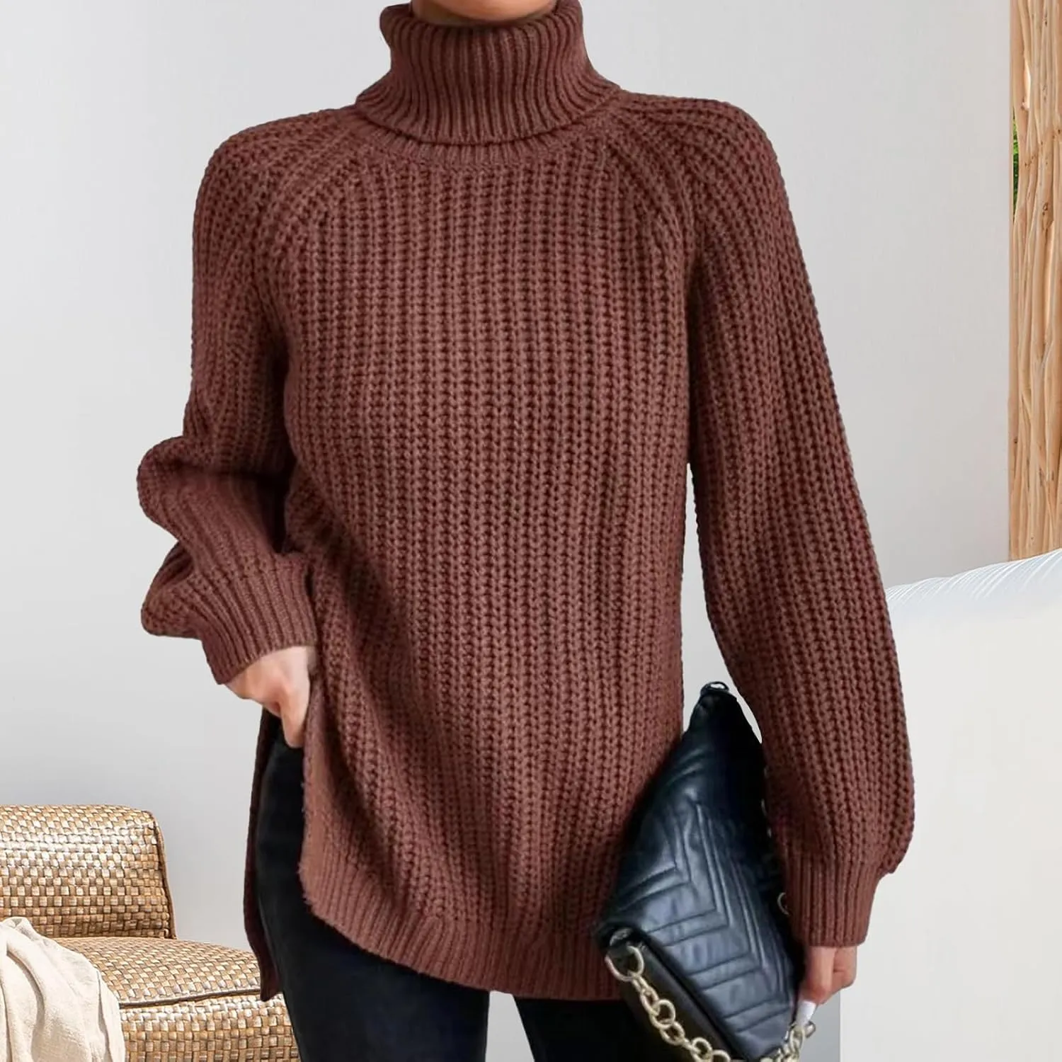 Oversized Sweaters for Women Turtleneck Chunky Pullover Sweater Casual Loose Knit Pullover Sweater Top