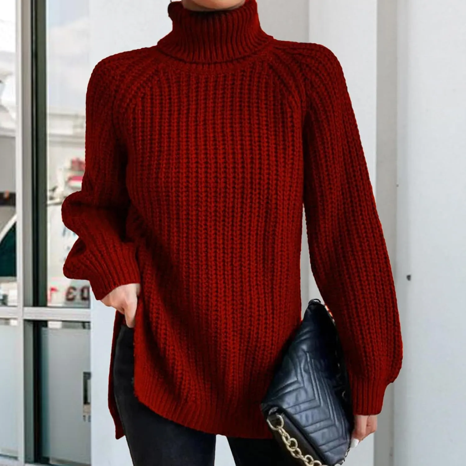 Oversized Sweaters for Women Turtleneck Chunky Pullover Sweater Casual Loose Knit Pullover Sweater Top