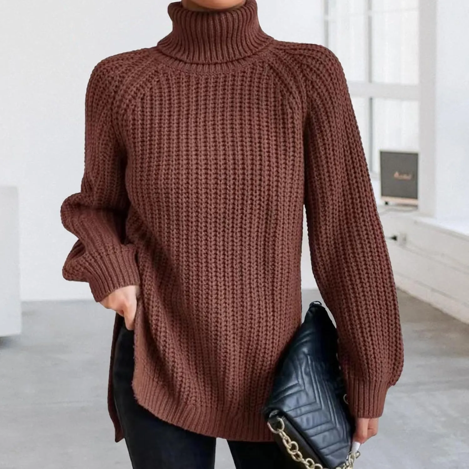 Oversized Sweaters for Women Turtleneck Chunky Pullover Sweater Casual Loose Knit Pullover Sweater Top