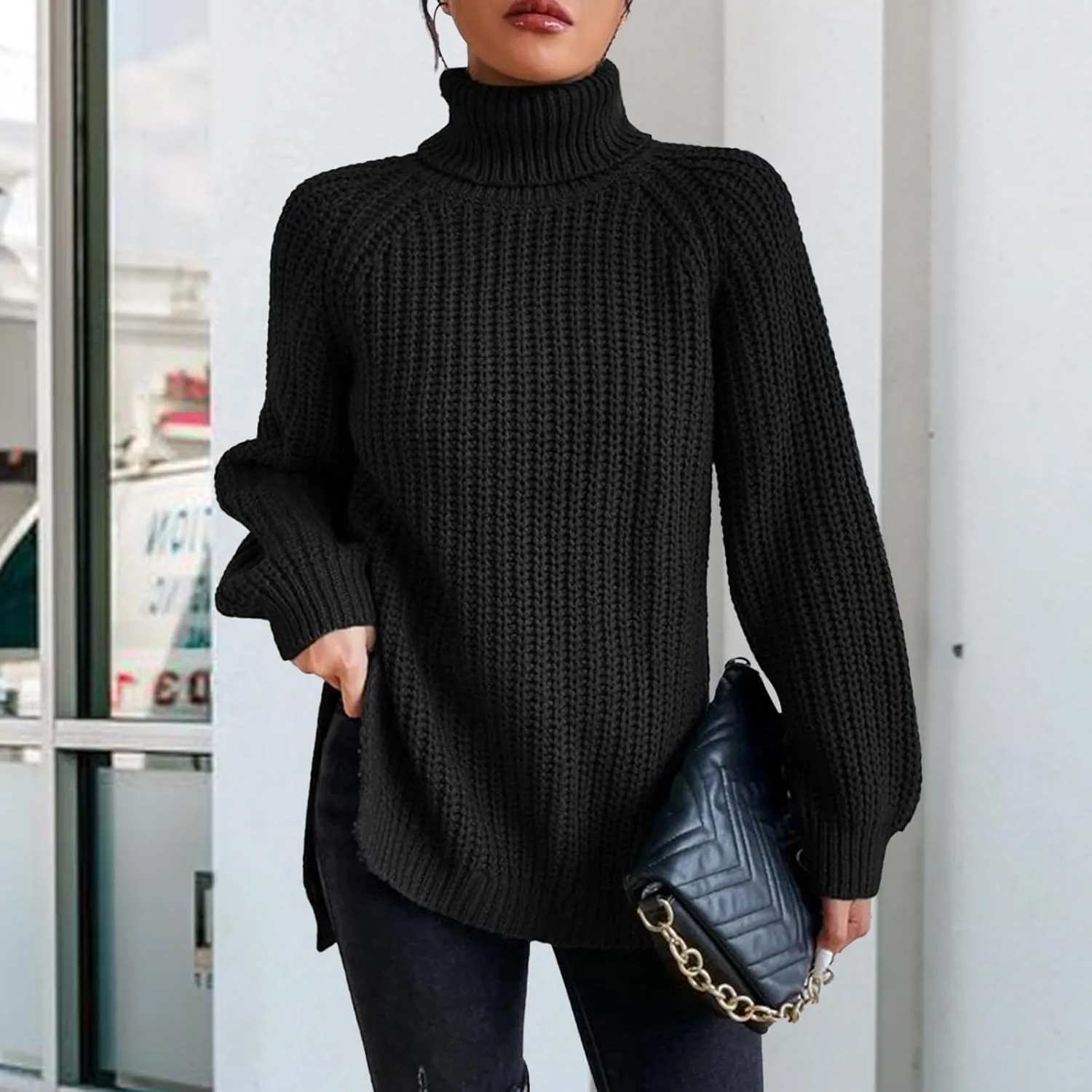 Oversized Sweaters for Women Turtleneck Chunky Pullover Sweater Casual Loose Knit Pullover Sweater Top