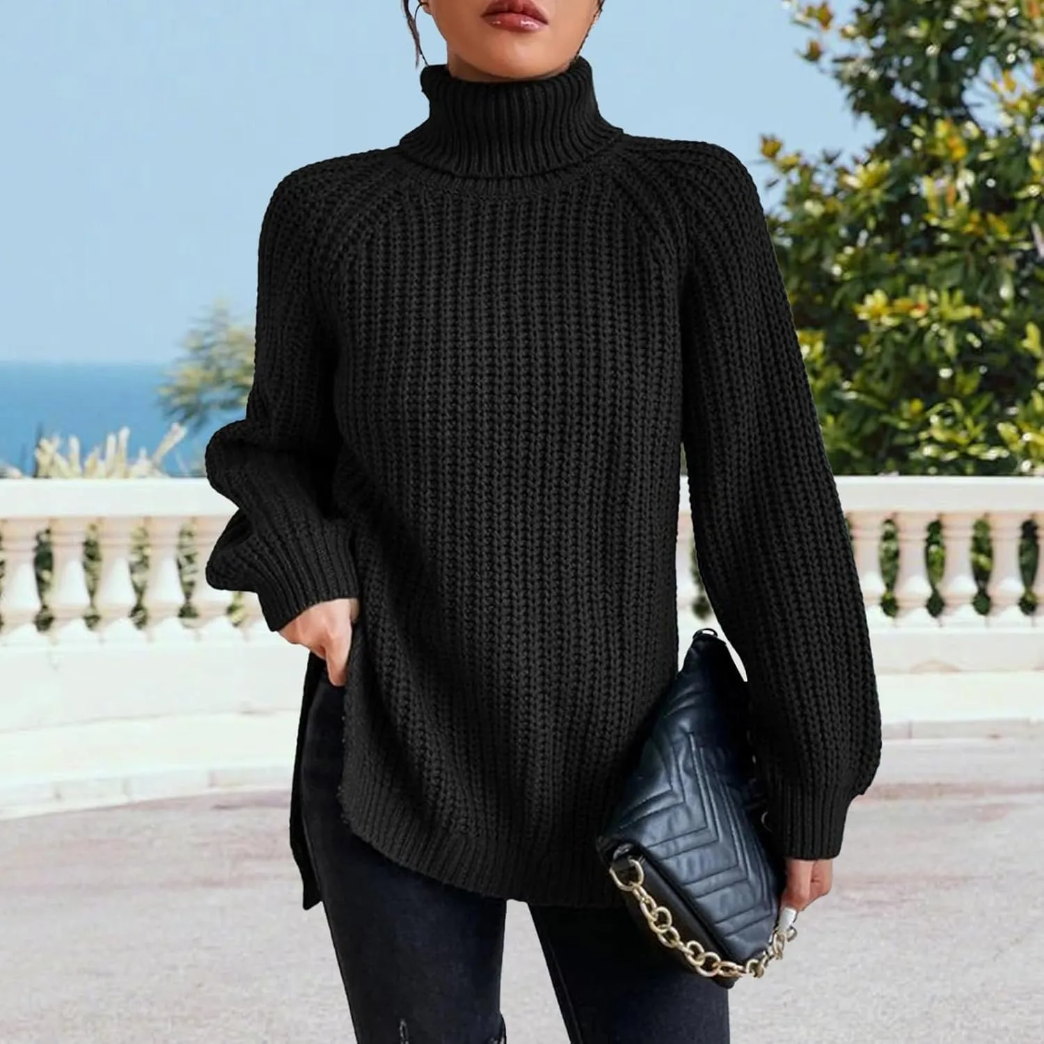 Oversized Sweaters for Women Turtleneck Chunky Pullover Sweater Casual Loose Knit Pullover Sweater Top