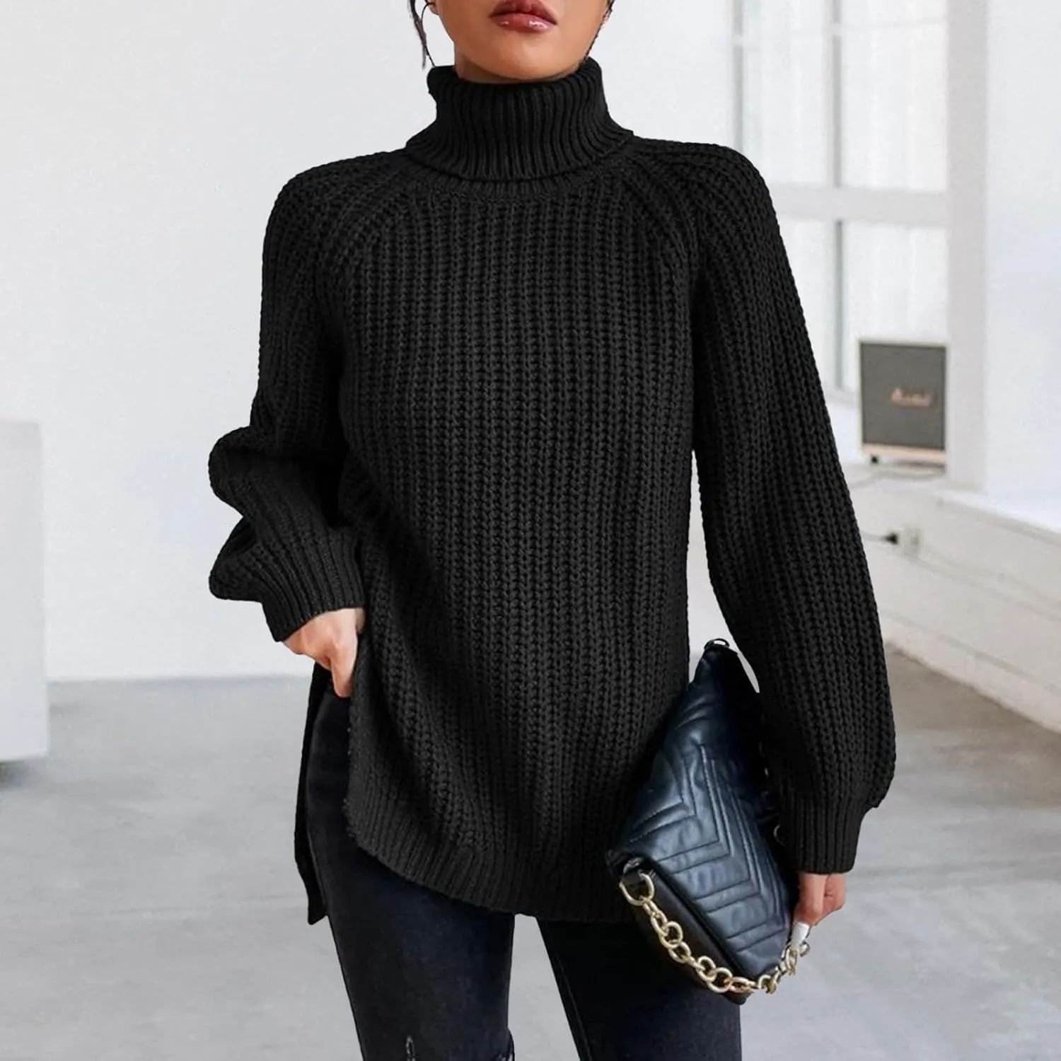 Oversized Sweaters for Women Turtleneck Chunky Pullover Sweater Casual Loose Knit Pullover Sweater Top