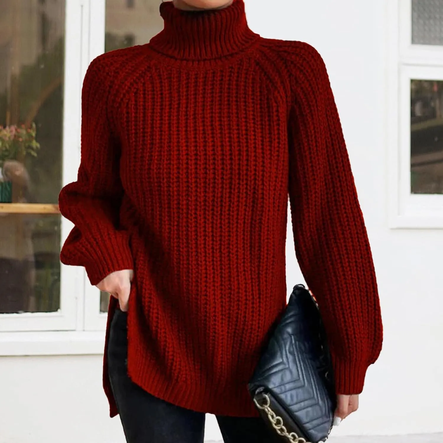 Oversized Sweaters for Women Turtleneck Chunky Pullover Sweater Casual Loose Knit Pullover Sweater Top