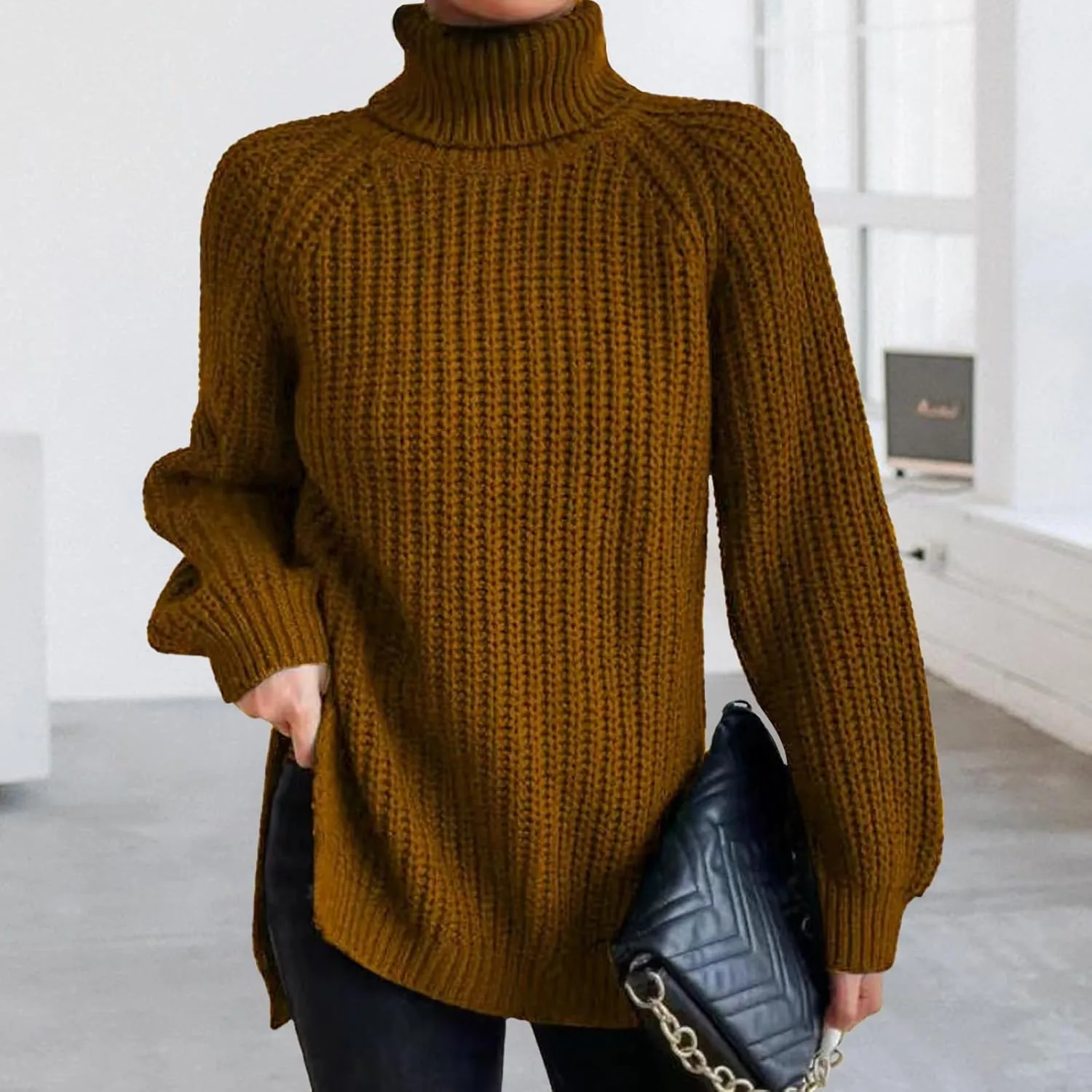 Oversized Sweaters for Women Turtleneck Chunky Pullover Sweater Casual Loose Knit Pullover Sweater Top