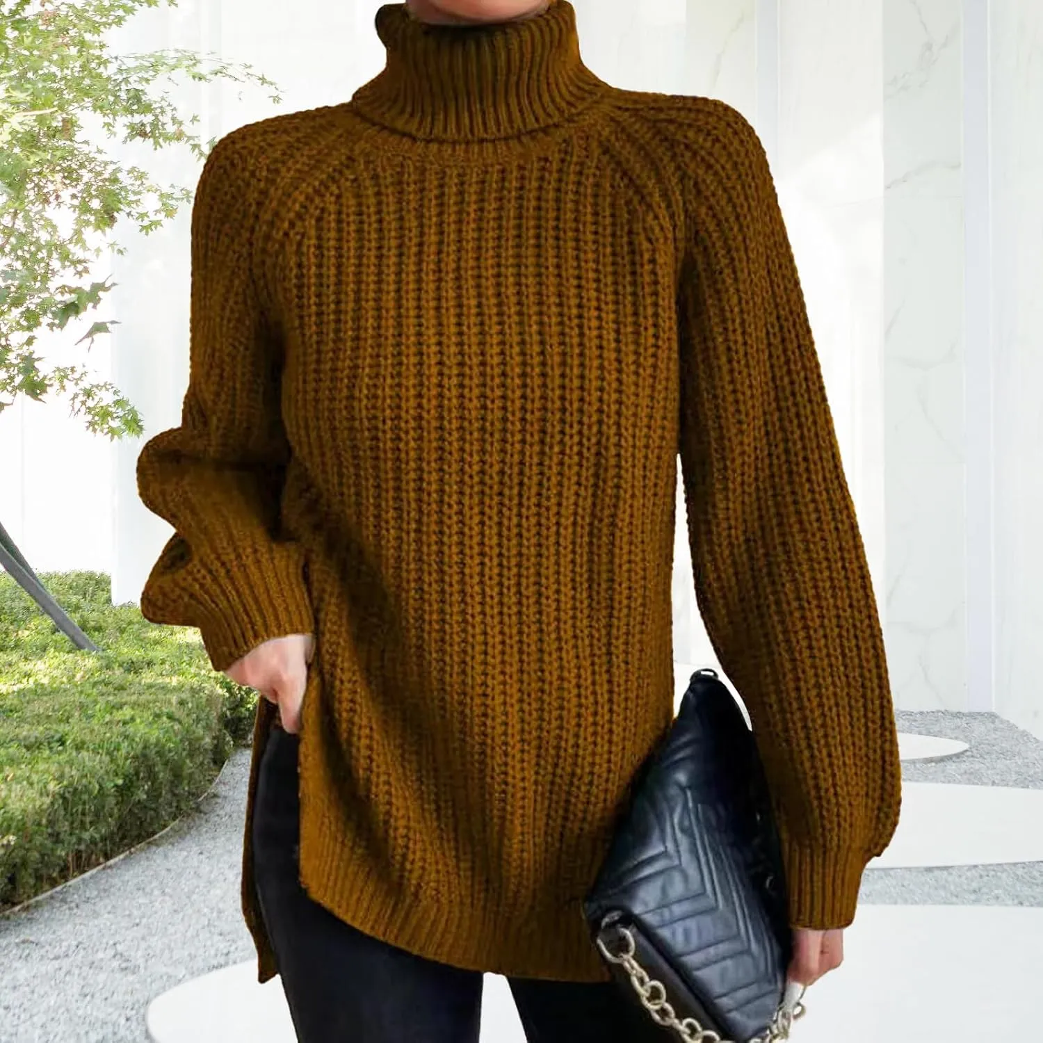 Oversized Sweaters for Women Turtleneck Chunky Pullover Sweater Casual Loose Knit Pullover Sweater Top