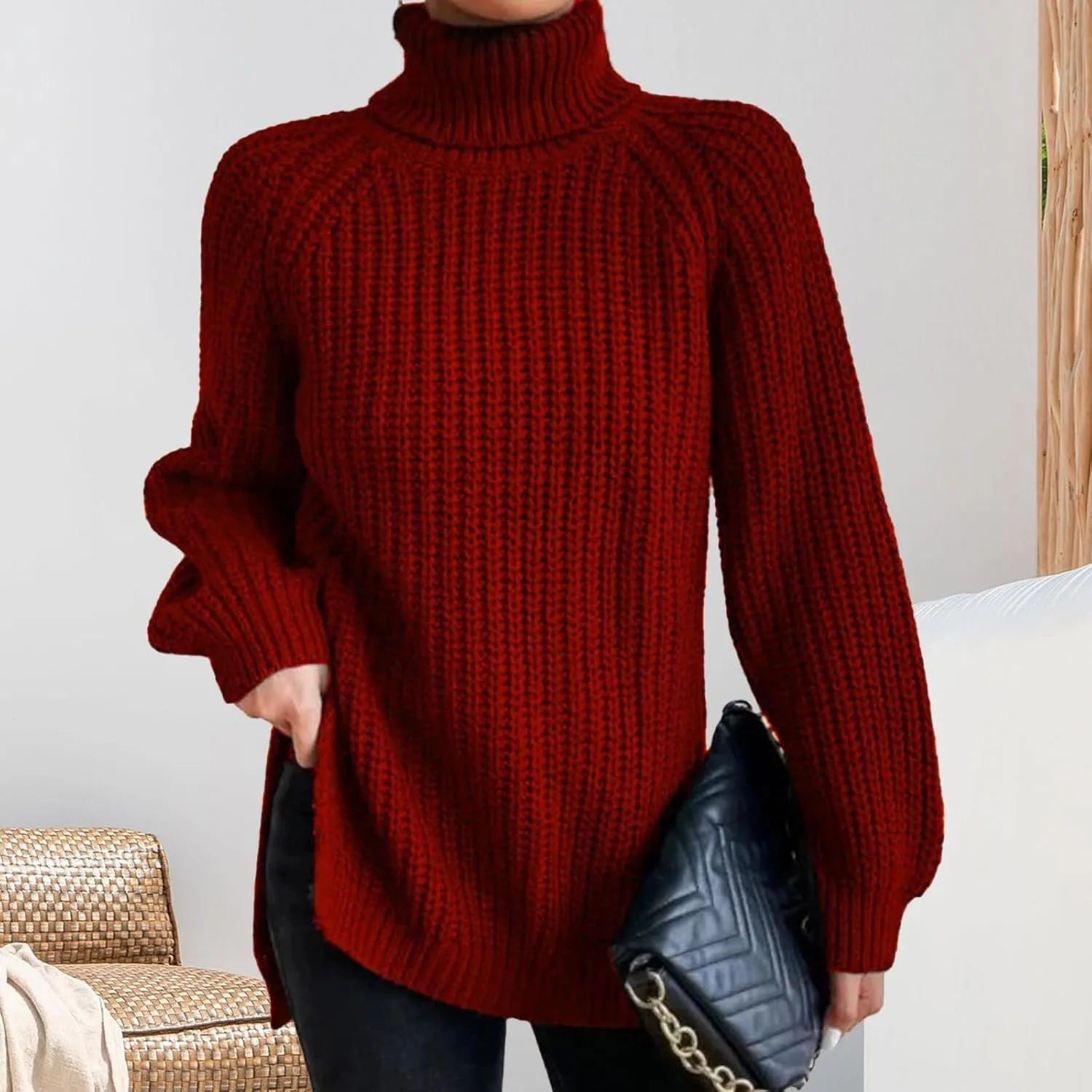 Oversized Sweaters for Women Turtleneck Chunky Pullover Sweater Casual Loose Knit Pullover Sweater Top