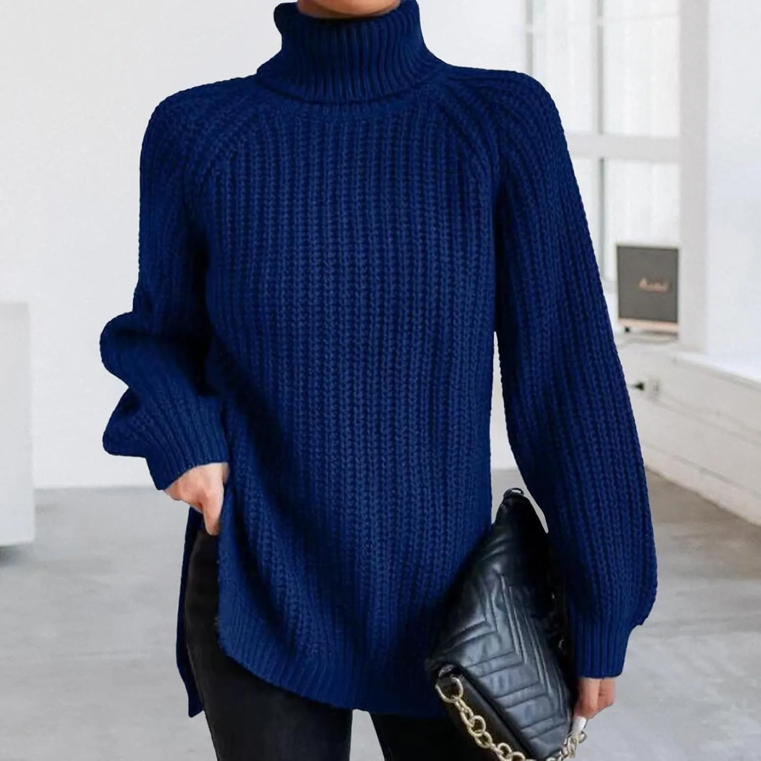 Oversized Sweaters for Women Turtleneck Chunky Pullover Sweater Casual Loose Knit Pullover Sweater Top