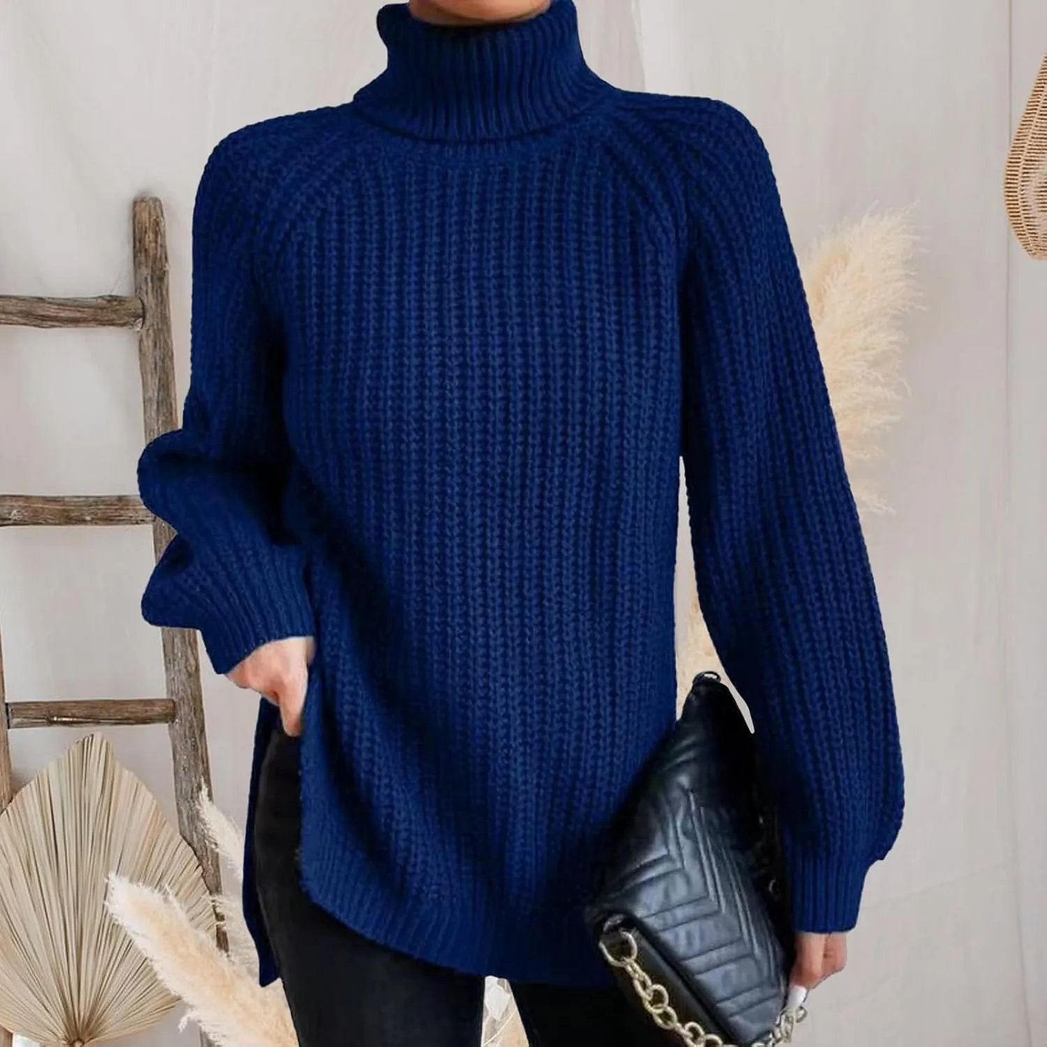 Oversized Sweaters for Women Turtleneck Chunky Pullover Sweater Casual Loose Knit Pullover Sweater Top