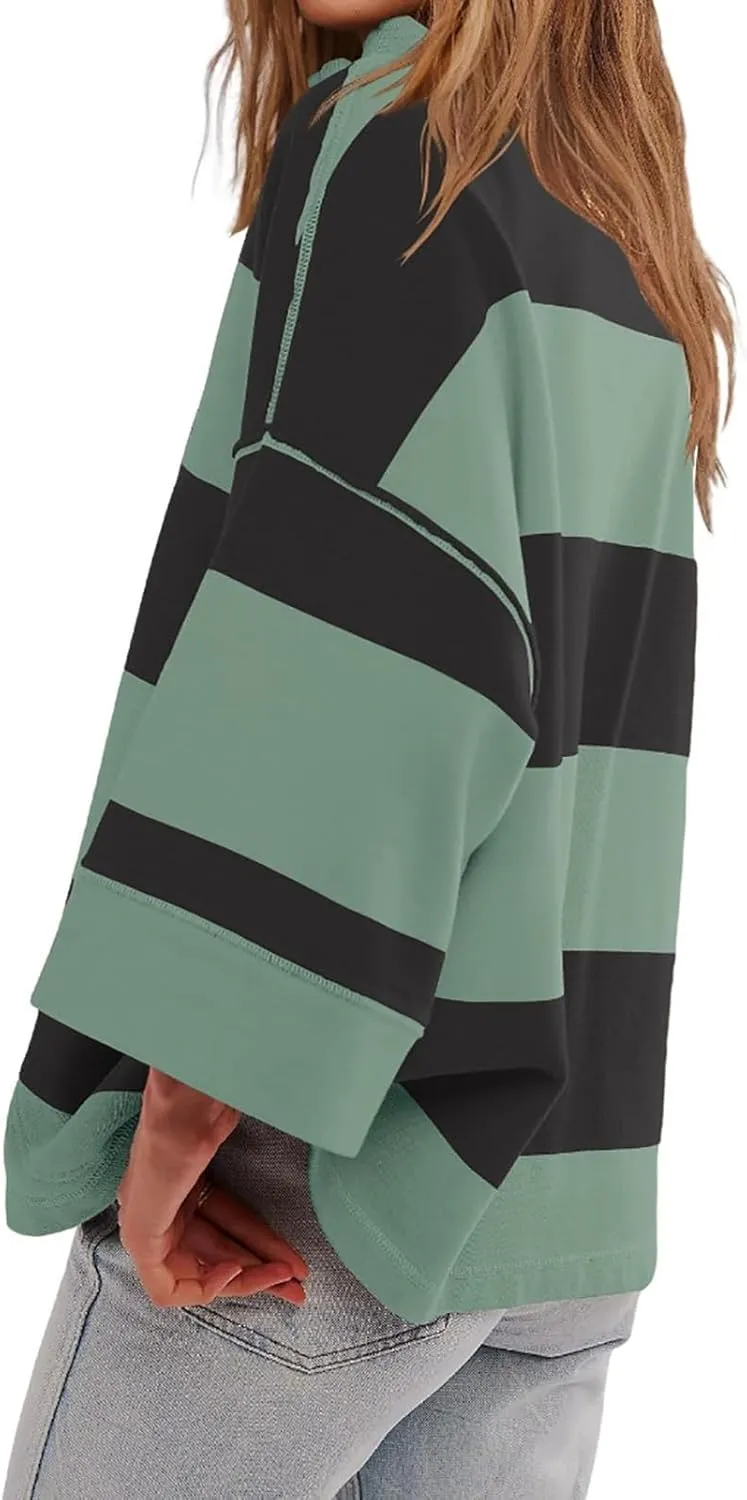 Oversized Womens T Shirts Fall Spring Sweatshirt Half Zipper Turtleneck Sweater Long Sleeve Tops for Women