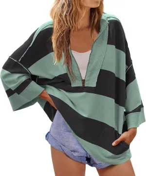 Oversized Womens T Shirts Fall Spring Sweatshirt Half Zipper Turtleneck Sweater Long Sleeve Tops for Women