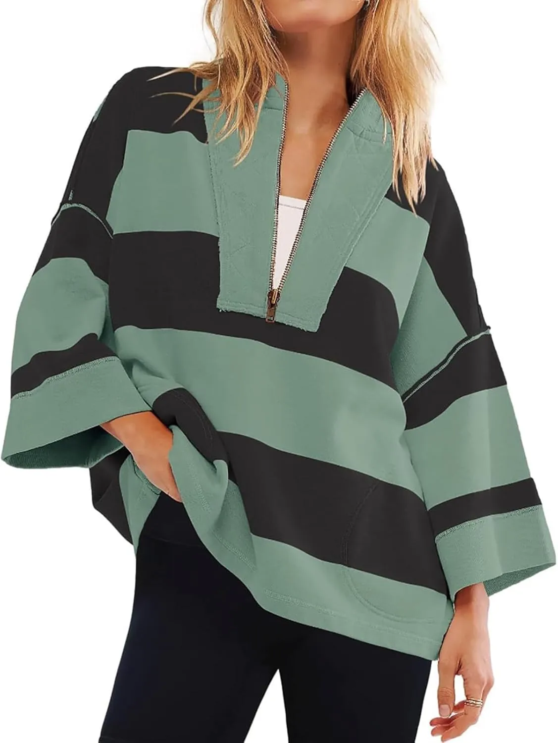 Oversized Womens T Shirts Fall Spring Sweatshirt Half Zipper Turtleneck Sweater Long Sleeve Tops for Women