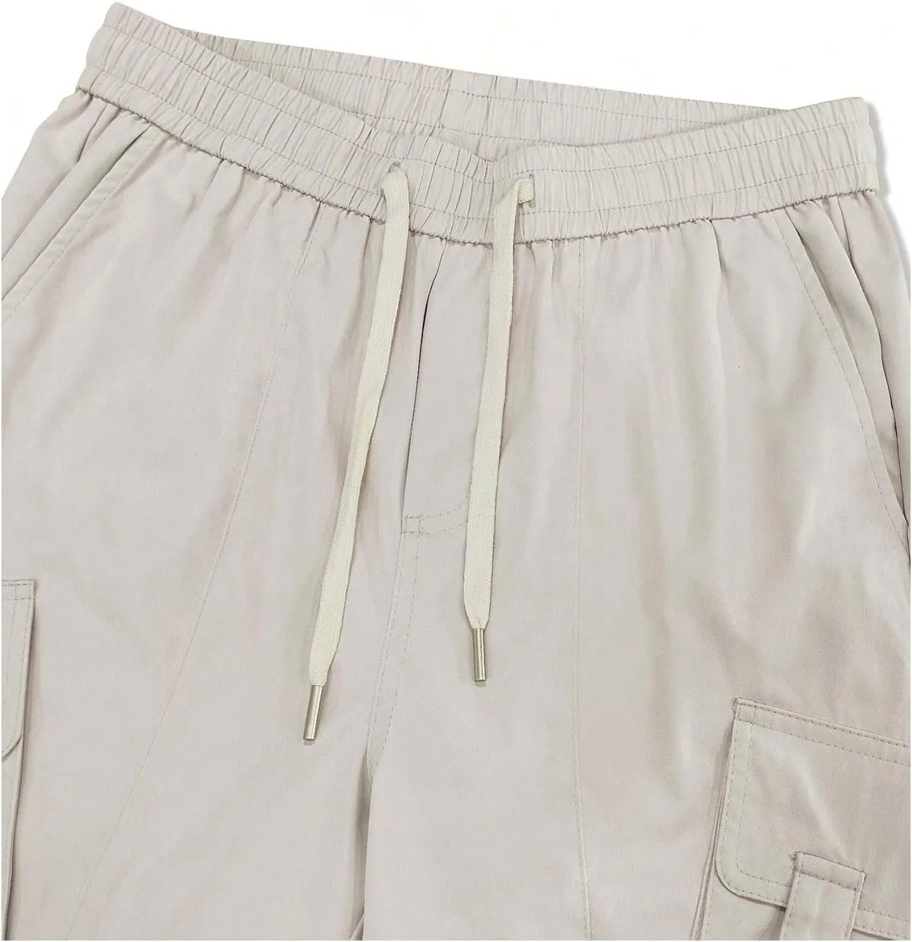 OYOANGLE Men's Drawstring Elastic Waist Side Slit Cargo Pants Straight Leg Flap Pockets Casual Hiking Trousers
