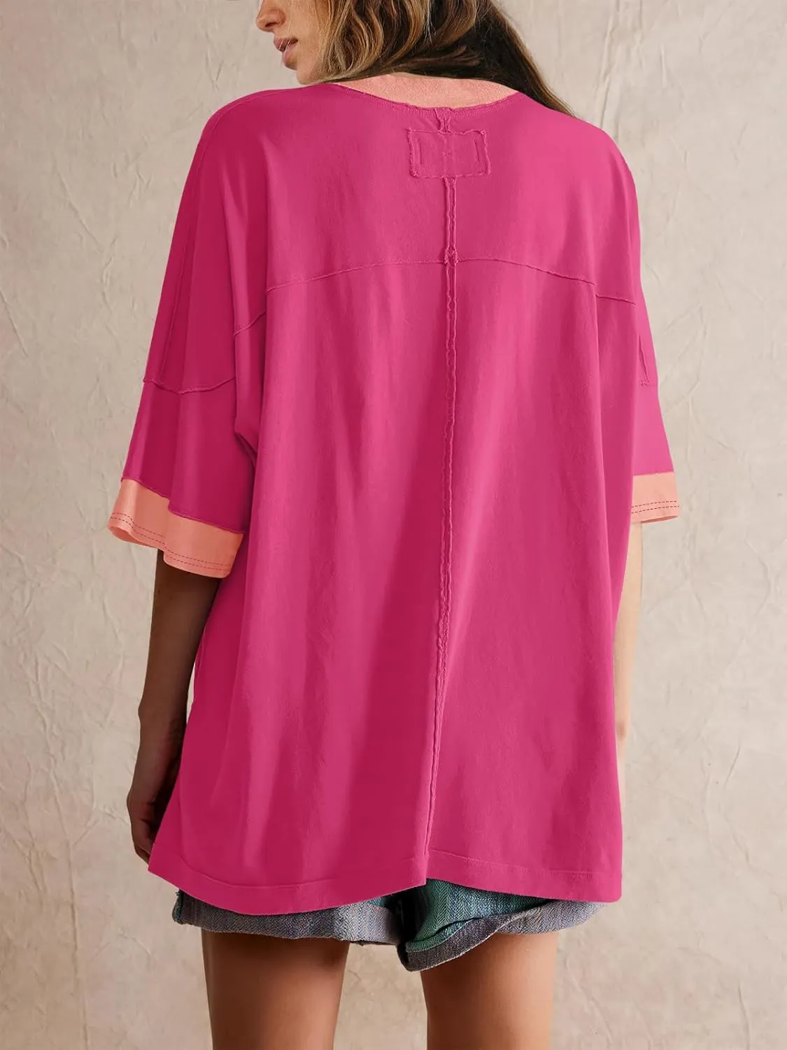 Panadila Womens Oversized Tshirts Colorblock Tops Crew Neck Short Sleeve Shirts Summer Athletic BF Tees Loose Fit Y2k
