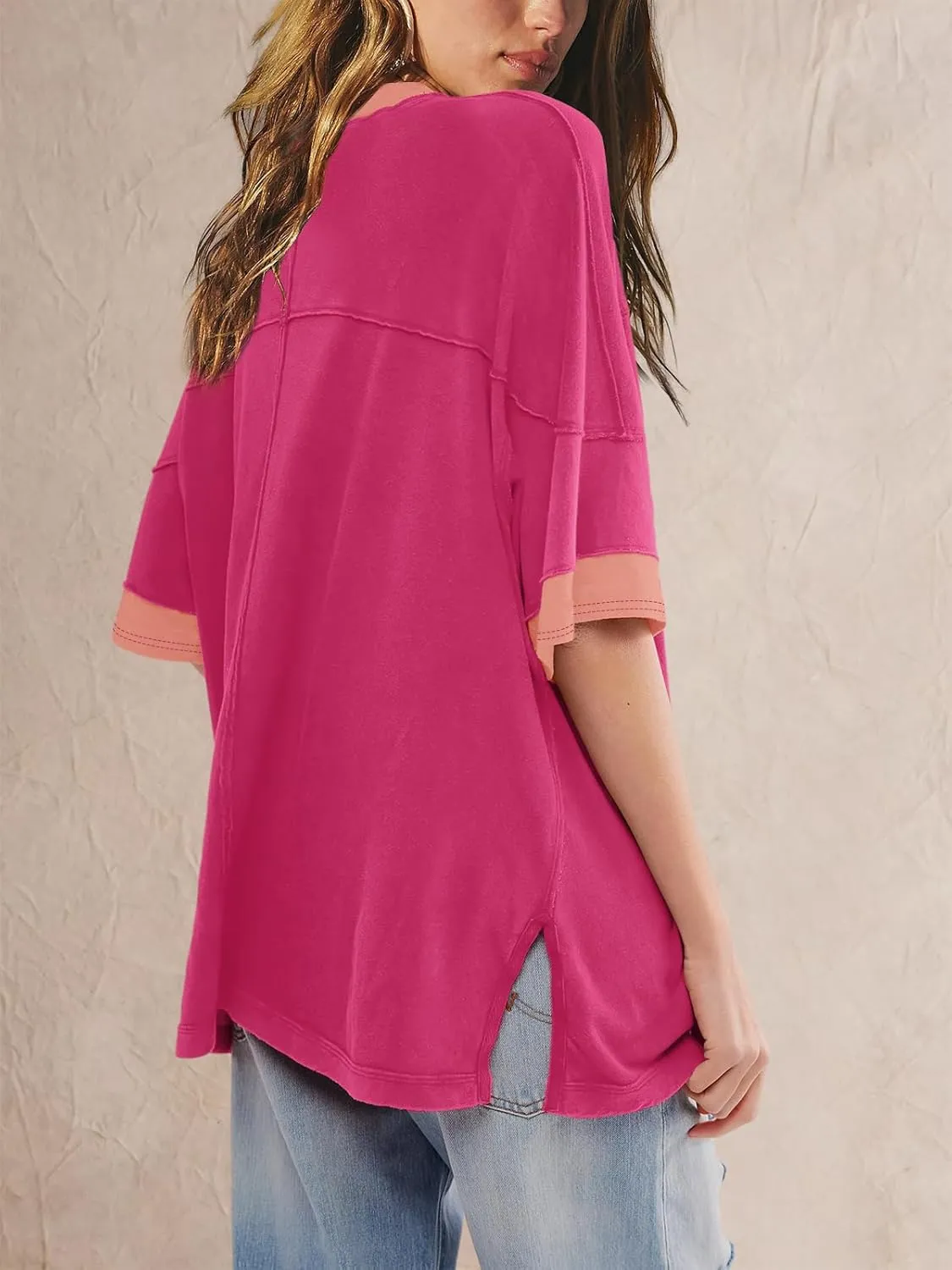 Panadila Womens Oversized Tshirts Colorblock Tops Crew Neck Short Sleeve Shirts Summer Athletic BF Tees Loose Fit Y2k