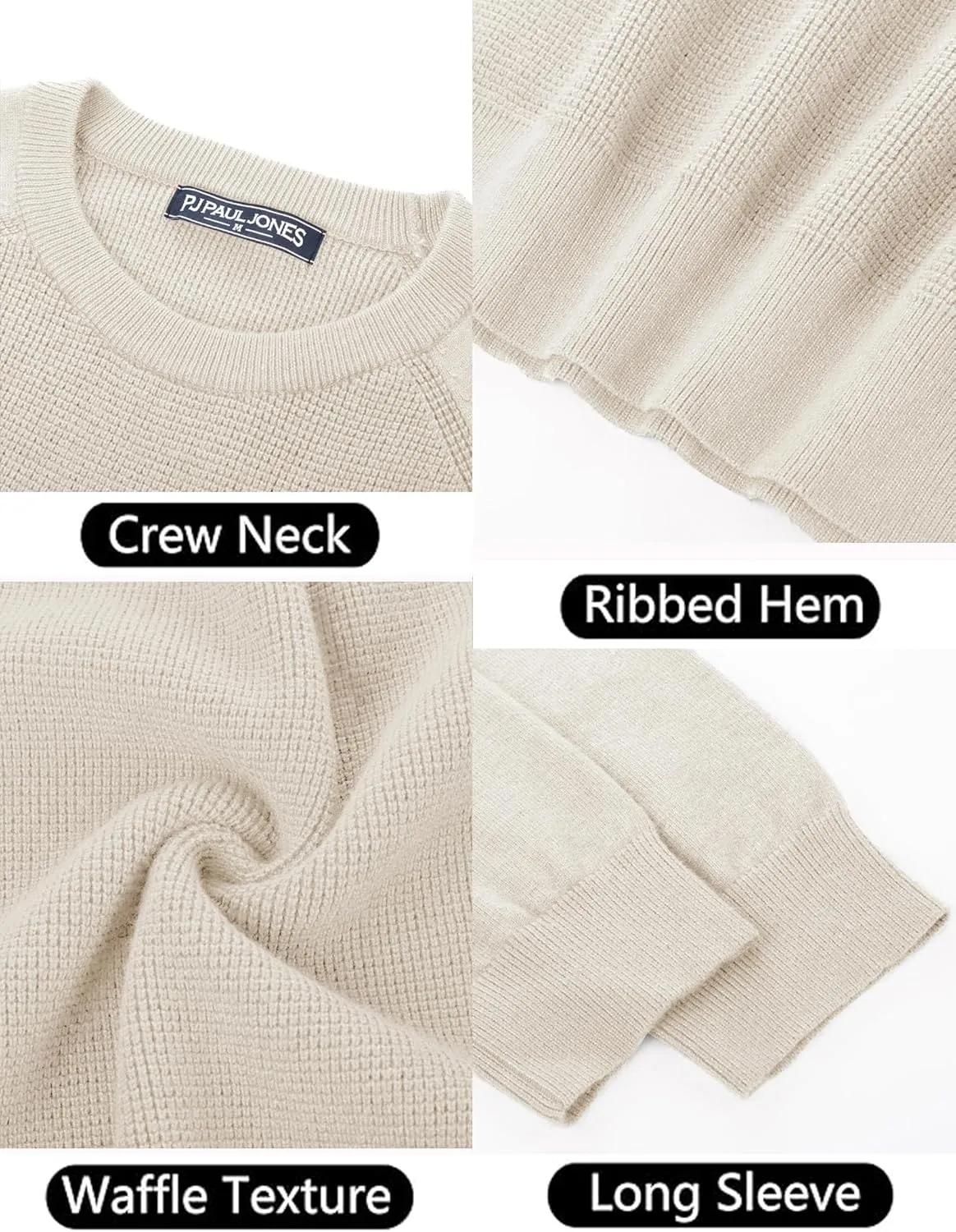 PJ PAUL JONES Mens Sweater Crewneck Knit Sweaters Waffle Textured Pullover Sweaters for Men
