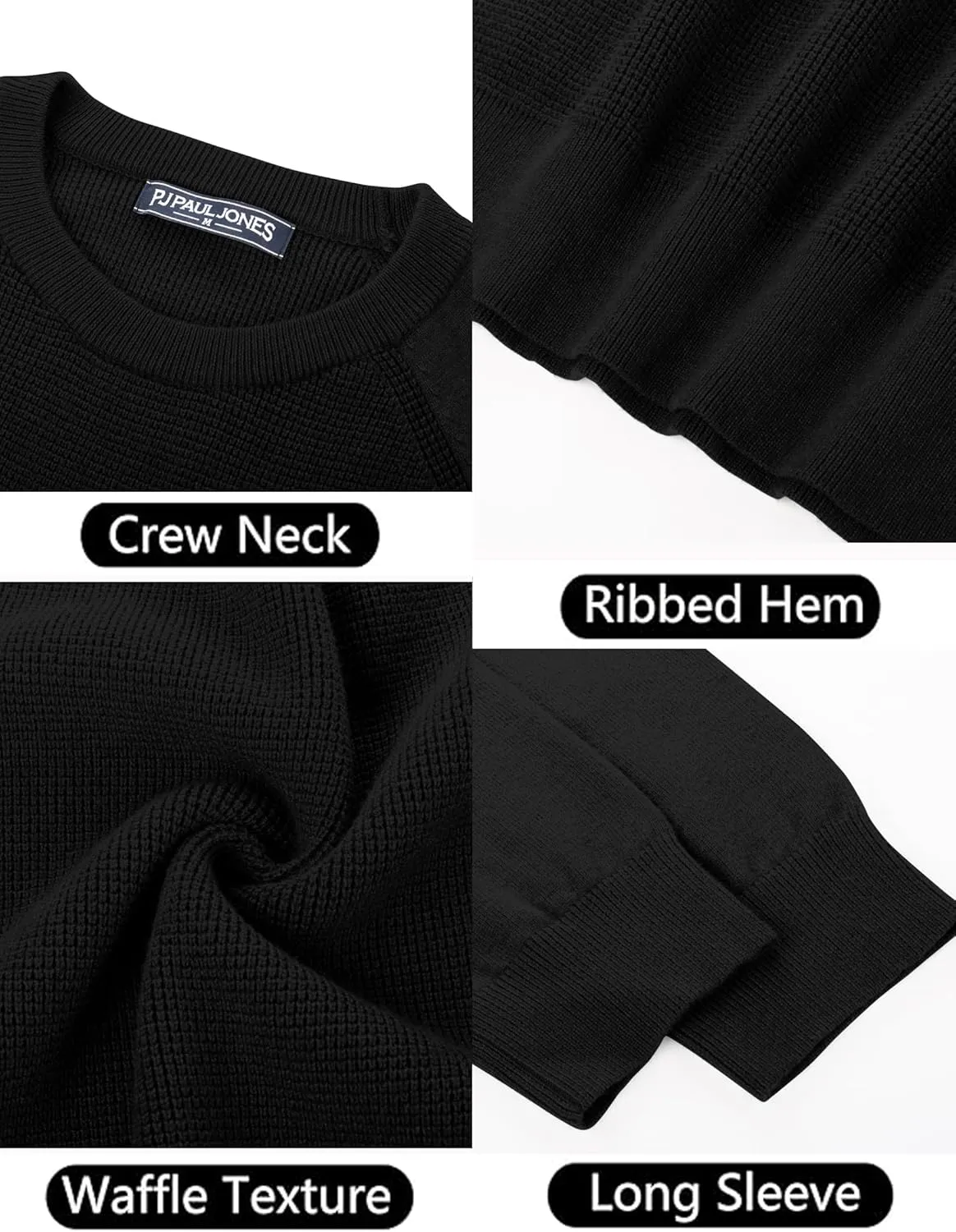 PJ PAUL JONES Mens Sweater Crewneck Knit Sweaters Waffle Textured Pullover Sweaters for Men
