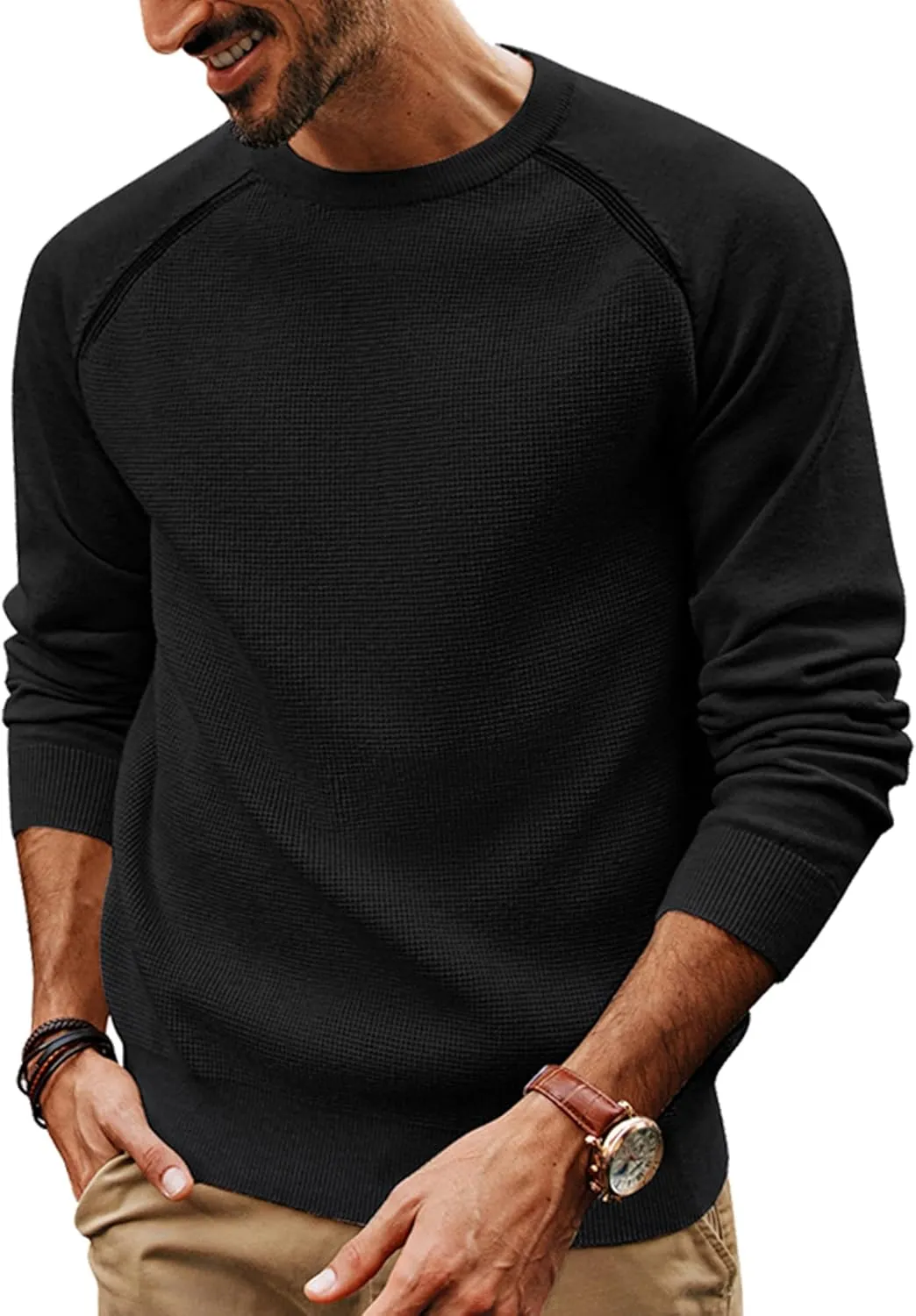 PJ PAUL JONES Mens Sweater Crewneck Knit Sweaters Waffle Textured Pullover Sweaters for Men