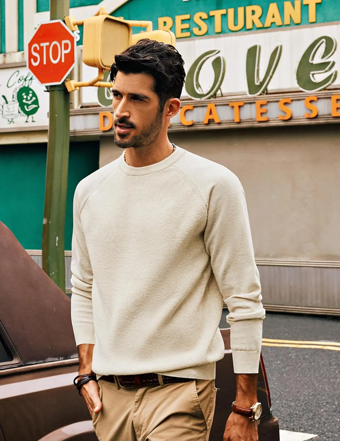 PJ PAUL JONES Mens Sweater Crewneck Knit Sweaters Waffle Textured Pullover Sweaters for Men