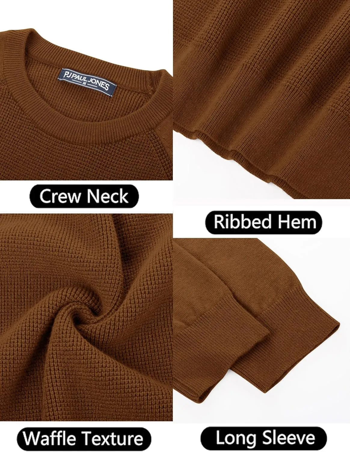 PJ PAUL JONES Mens Sweater Crewneck Knit Sweaters Waffle Textured Pullover Sweaters for Men