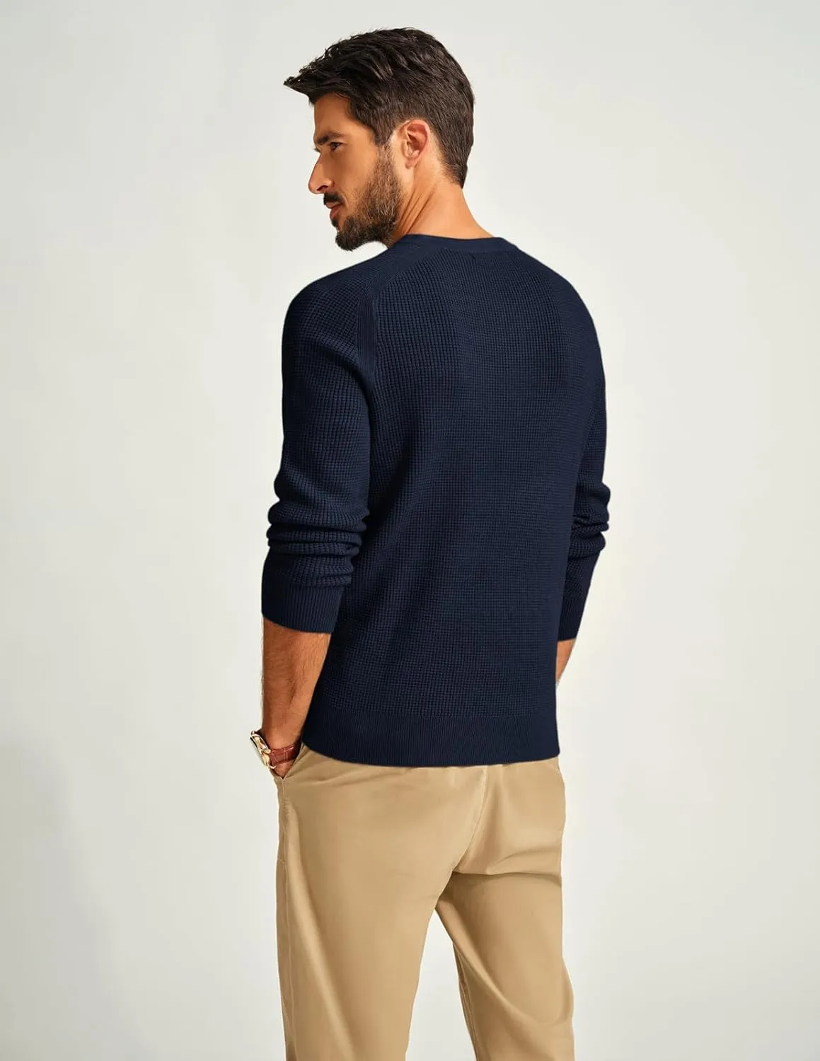 PJ PAUL JONES Mens Sweater Waffle Crewneck Pullover Sweaters Henley Sweater