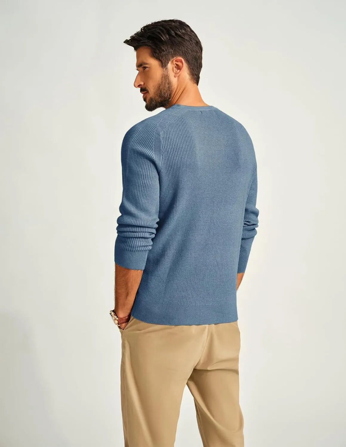 PJ PAUL JONES Mens Sweater Waffle Crewneck Pullover Sweaters Henley Sweater