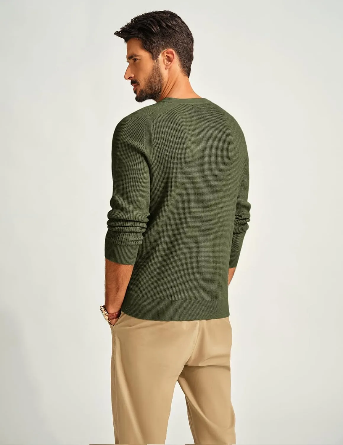 PJ PAUL JONES Mens Sweater Waffle Crewneck Pullover Sweaters Henley Sweater