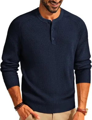 PJ PAUL JONES Mens Sweater Waffle Crewneck Pullover Sweaters Henley Sweater