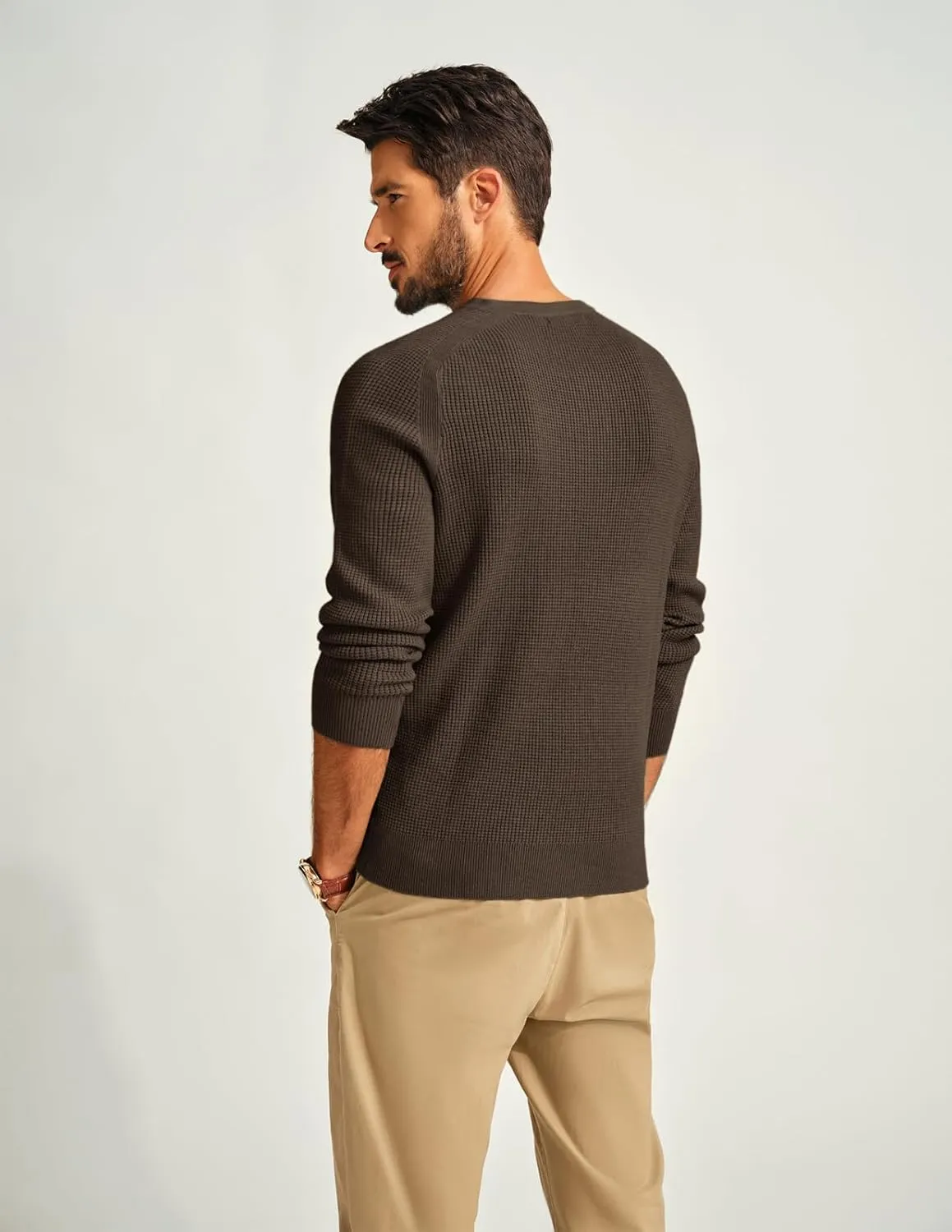 PJ PAUL JONES Mens Sweater Waffle Crewneck Pullover Sweaters Henley Sweater