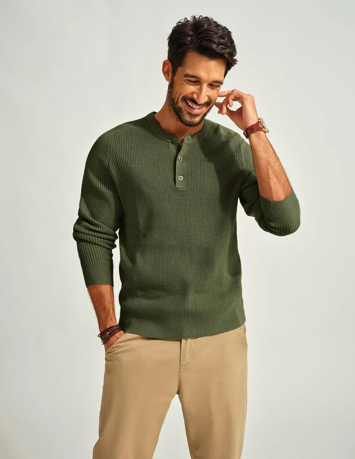 PJ PAUL JONES Mens Sweater Waffle Crewneck Pullover Sweaters Henley Sweater