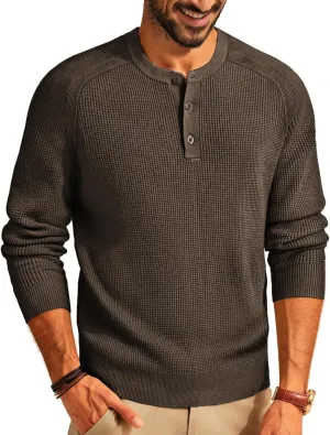 PJ PAUL JONES Mens Sweater Waffle Crewneck Pullover Sweaters Henley Sweater