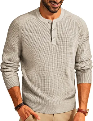 PJ PAUL JONES Mens Sweater Waffle Crewneck Pullover Sweaters Henley Sweater
