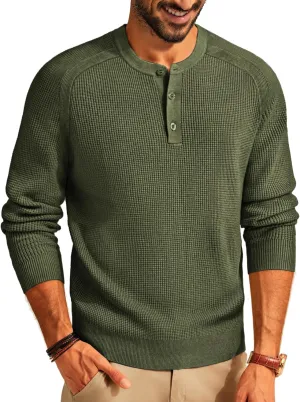 PJ PAUL JONES Mens Sweater Waffle Crewneck Pullover Sweaters Henley Sweater