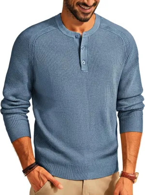 PJ PAUL JONES Mens Sweater Waffle Crewneck Pullover Sweaters Henley Sweater