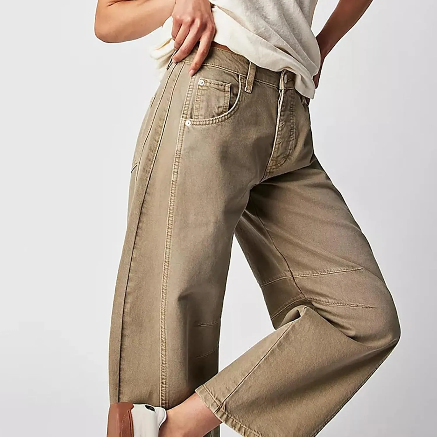 Plus Size Barrel Jeans Women High Waisted Casual Straight Leg Stretch Trendy Bootcut Wide Leg Denim Pant Long Trouser