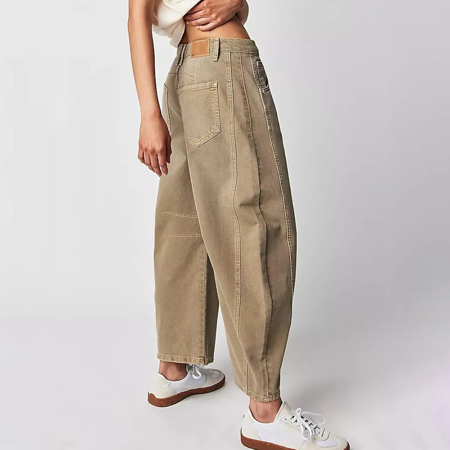 Plus Size Barrel Jeans Women High Waisted Casual Straight Leg Stretch Trendy Bootcut Wide Leg Denim Pant Long Trouser