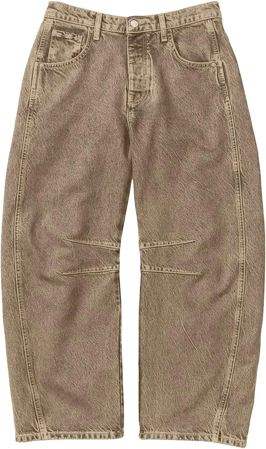 Plus Size Barrel Jeans Women High Waisted Casual Straight Leg Stretch Trendy Bootcut Wide Leg Denim Pant Long Trouser