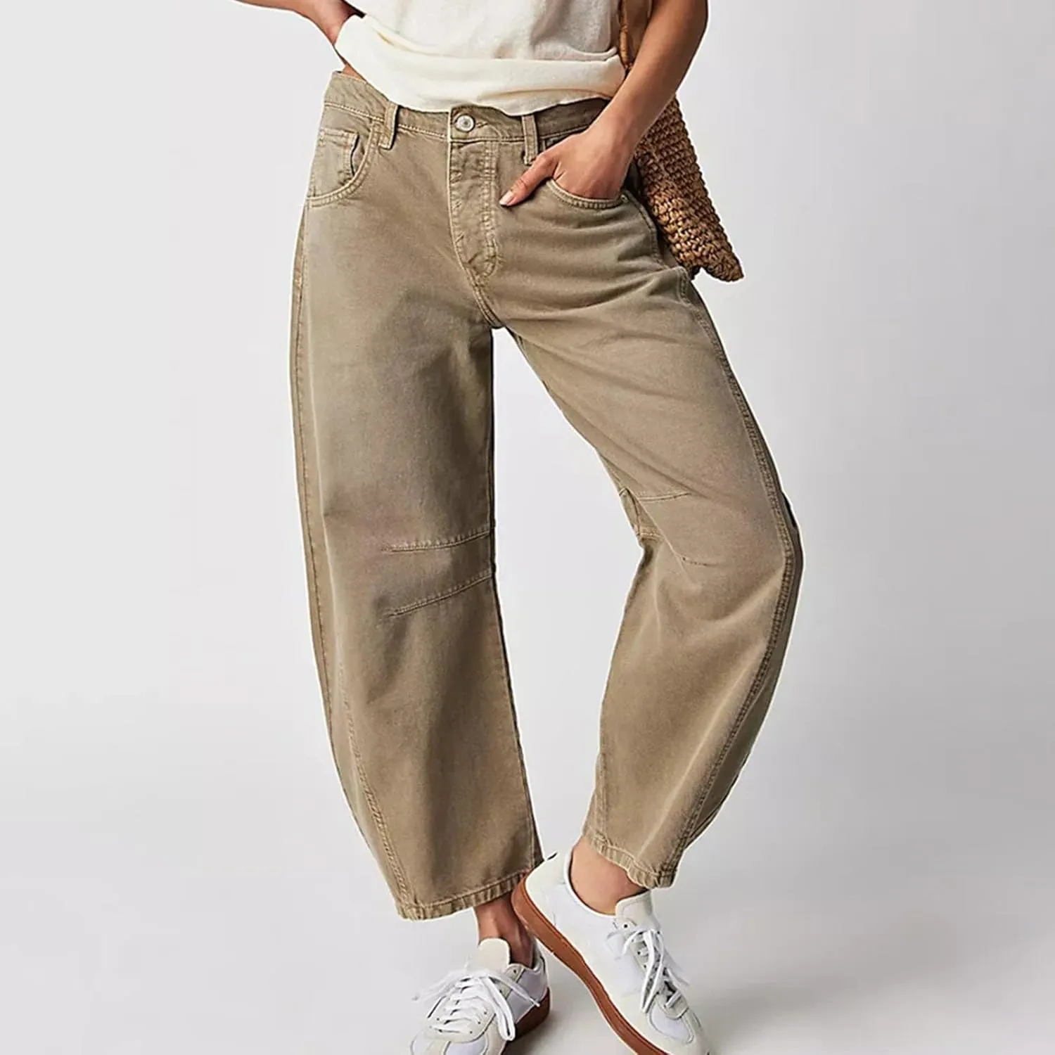 Plus Size Barrel Jeans Women High Waisted Casual Straight Leg Stretch Trendy Bootcut Wide Leg Denim Pant Long Trouser